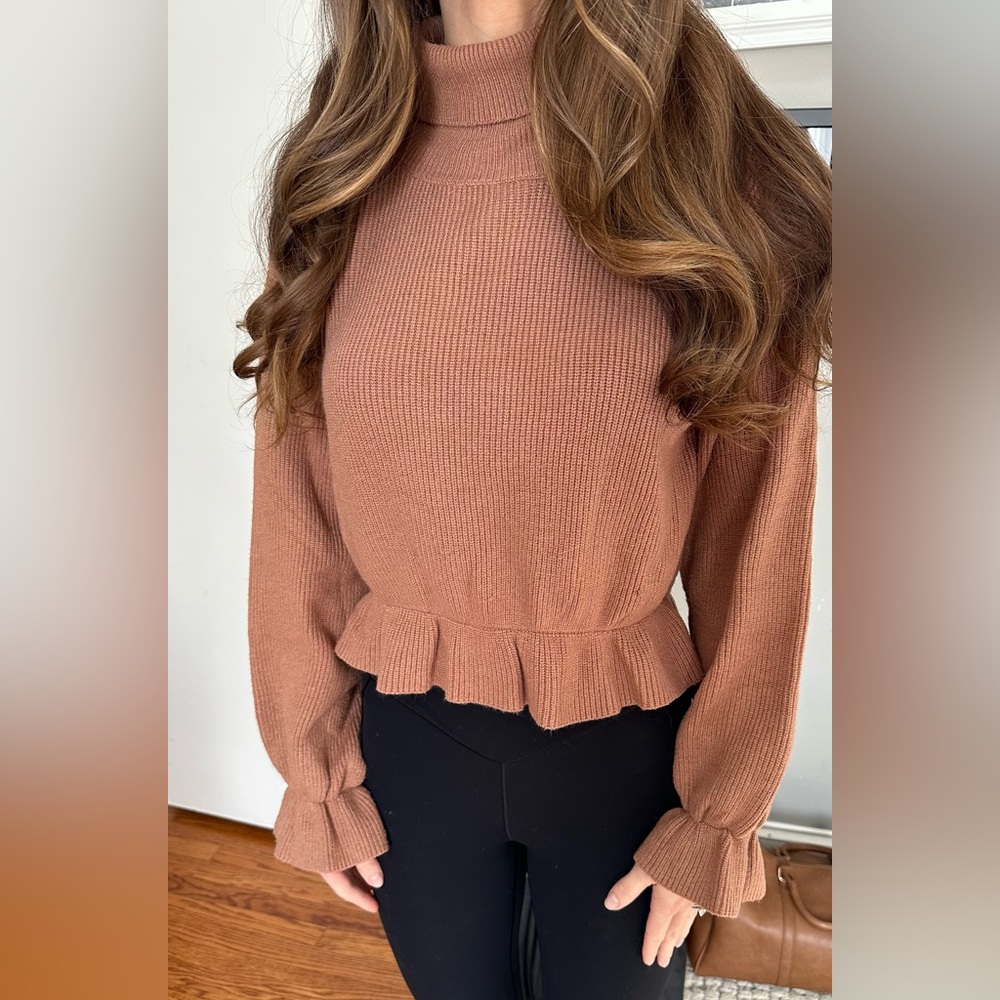 Brown Long Sleeve Peplum Sweater